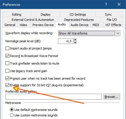 Enable support for 32-bit VST plug-in