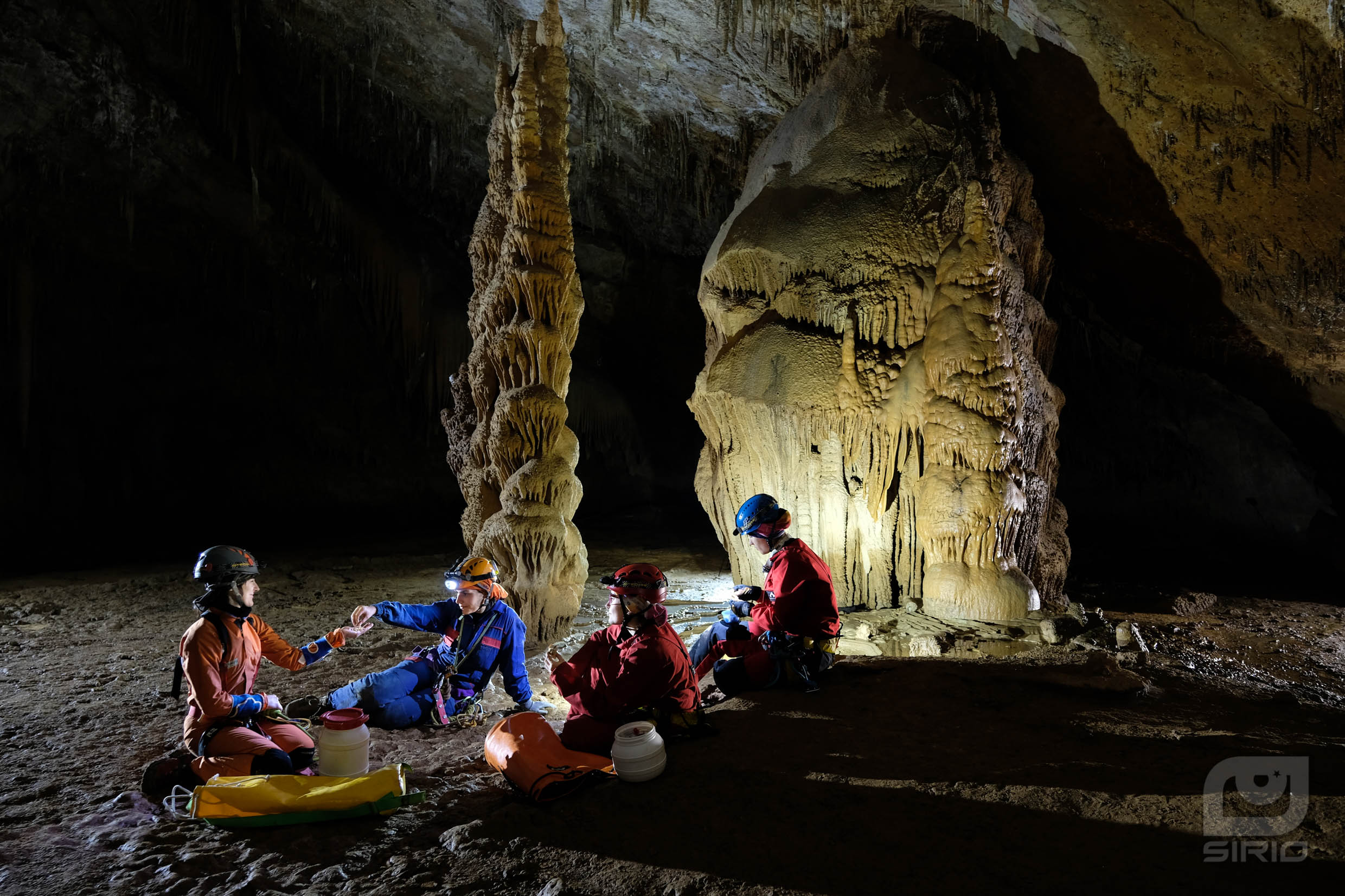 Cavers eating